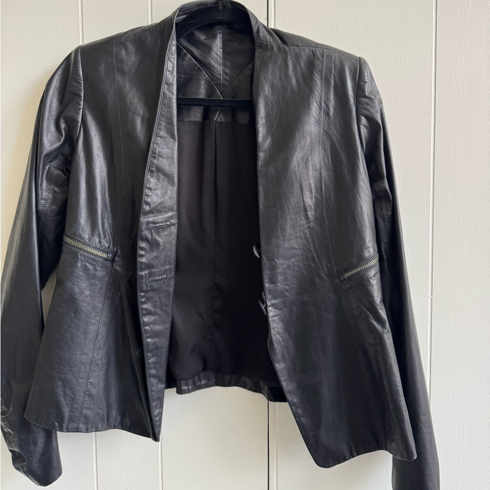Theyskens' Theory Black Leather Jacket Contemporary Style